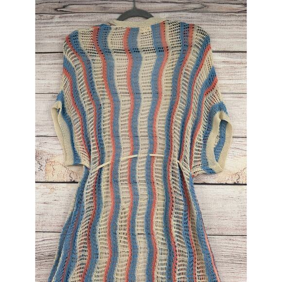 POL Open Knit Cover Up Cardigan Sweater Womens Small Cream Blue Pink - Picture 4 of 11